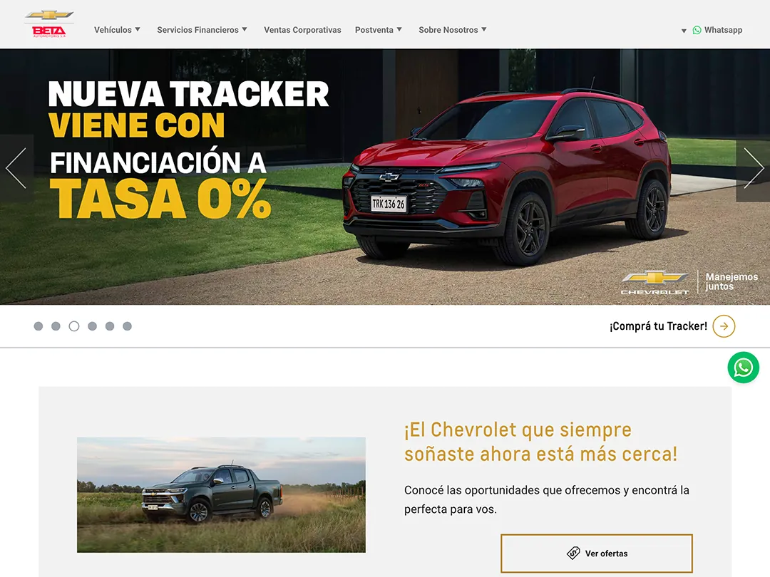 Captura del sitio web de Chevrolet Beta (Concesionaria Chevrolet), proyecto de BUUUM agencia digital en Buenos Aires
