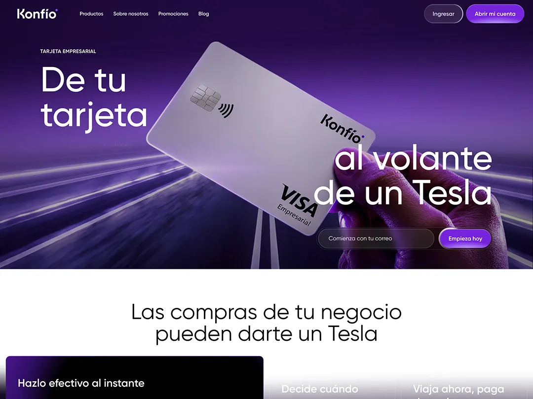 Captura del sitio web de Konfío (Fintech), proyecto de BUUUM agencia digital en Buenos Aires